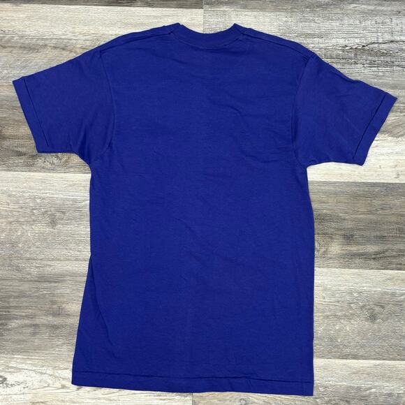 Vintage 80s Fruit Of The Loom Indigo Mens M Single Stitch Blank Plain Pocket Tee - Picture 3 of 8